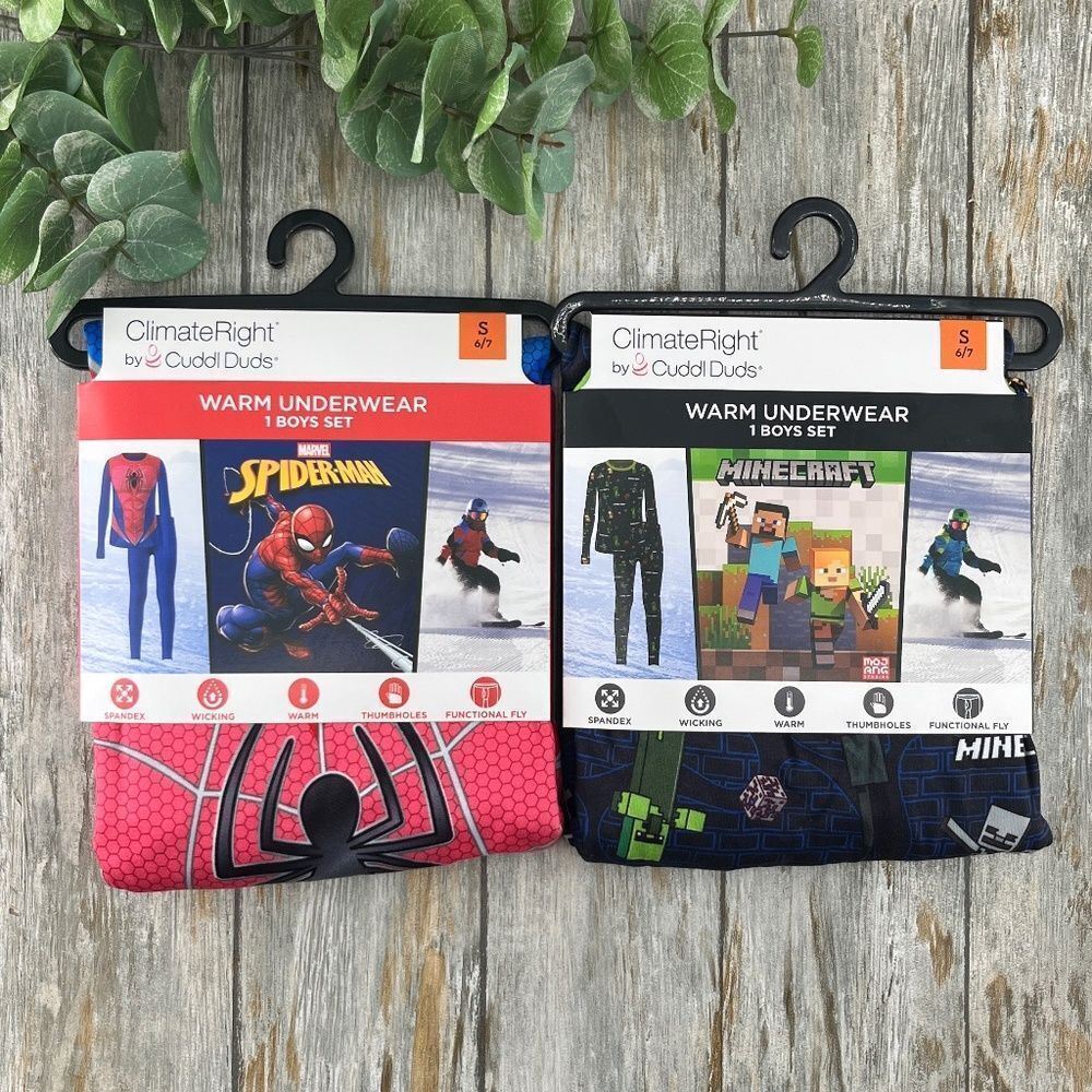Boys Spider-Man & Minecraft Thermal Sets 2-Pack Size S